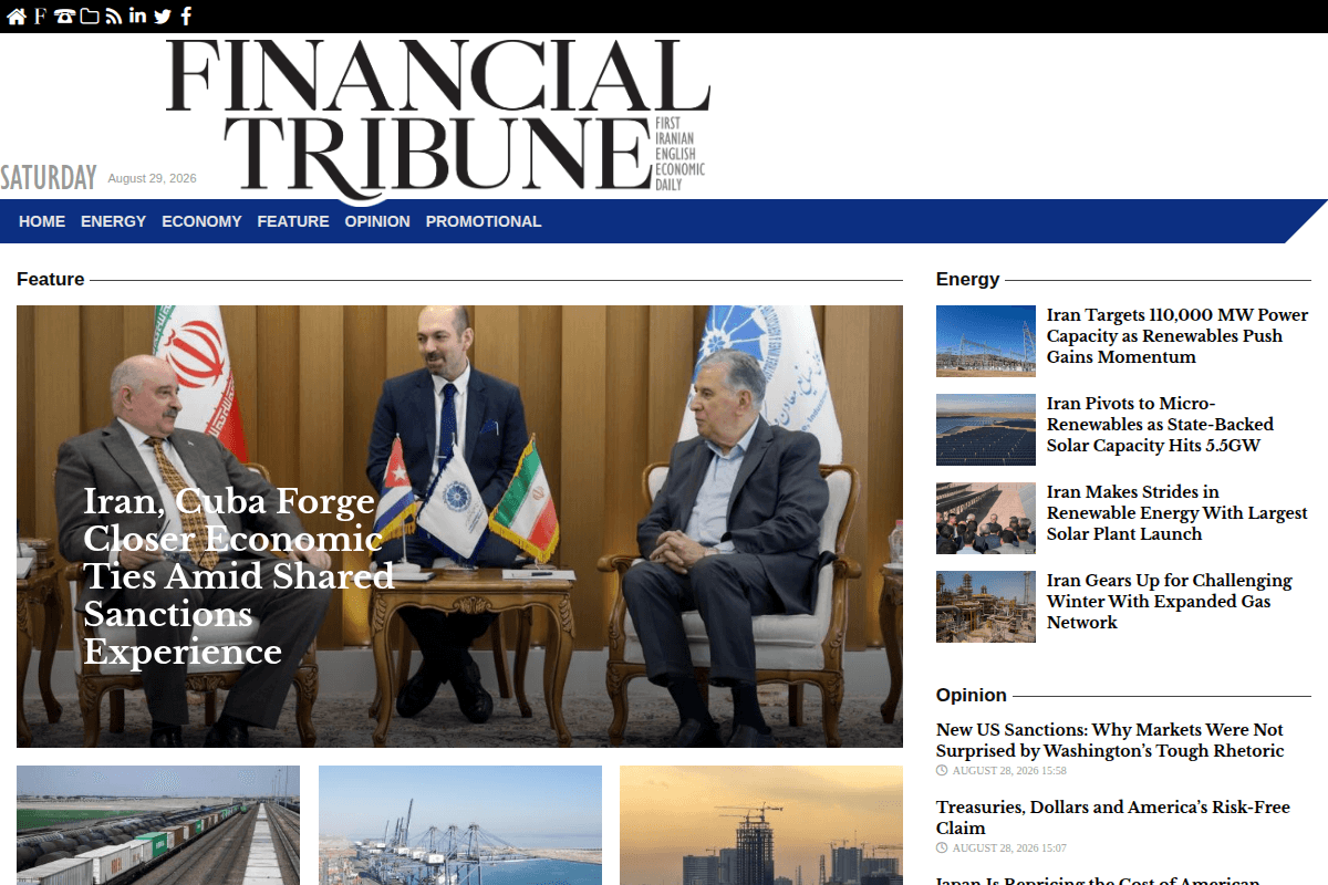 Screenshot of Financial Tribune