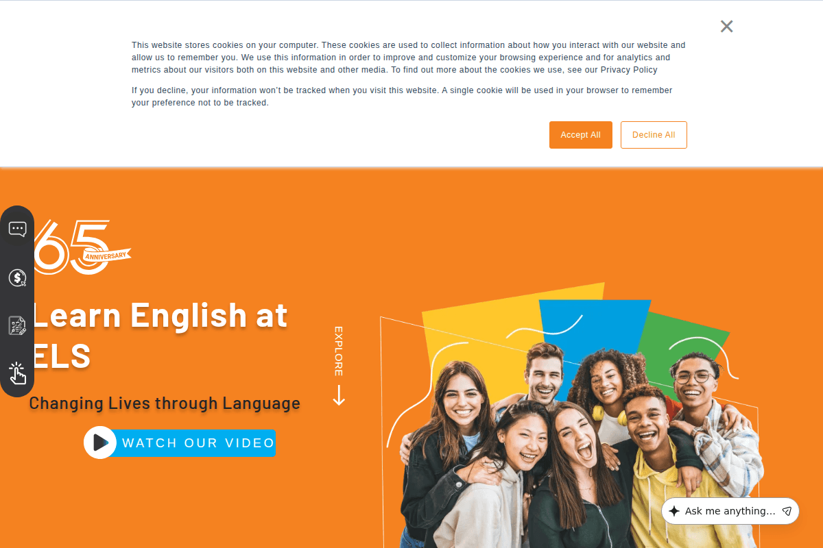Screenshot of language center